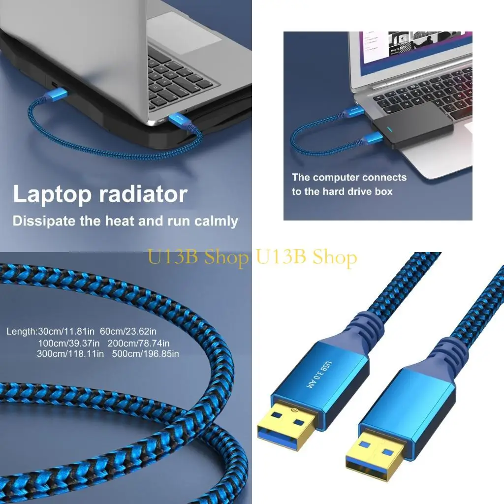 U13B USB خط الشحن الذكور إلى الذكور نقل الحبل يدعم ما يصل إلى 5 جيجابت في الثانية