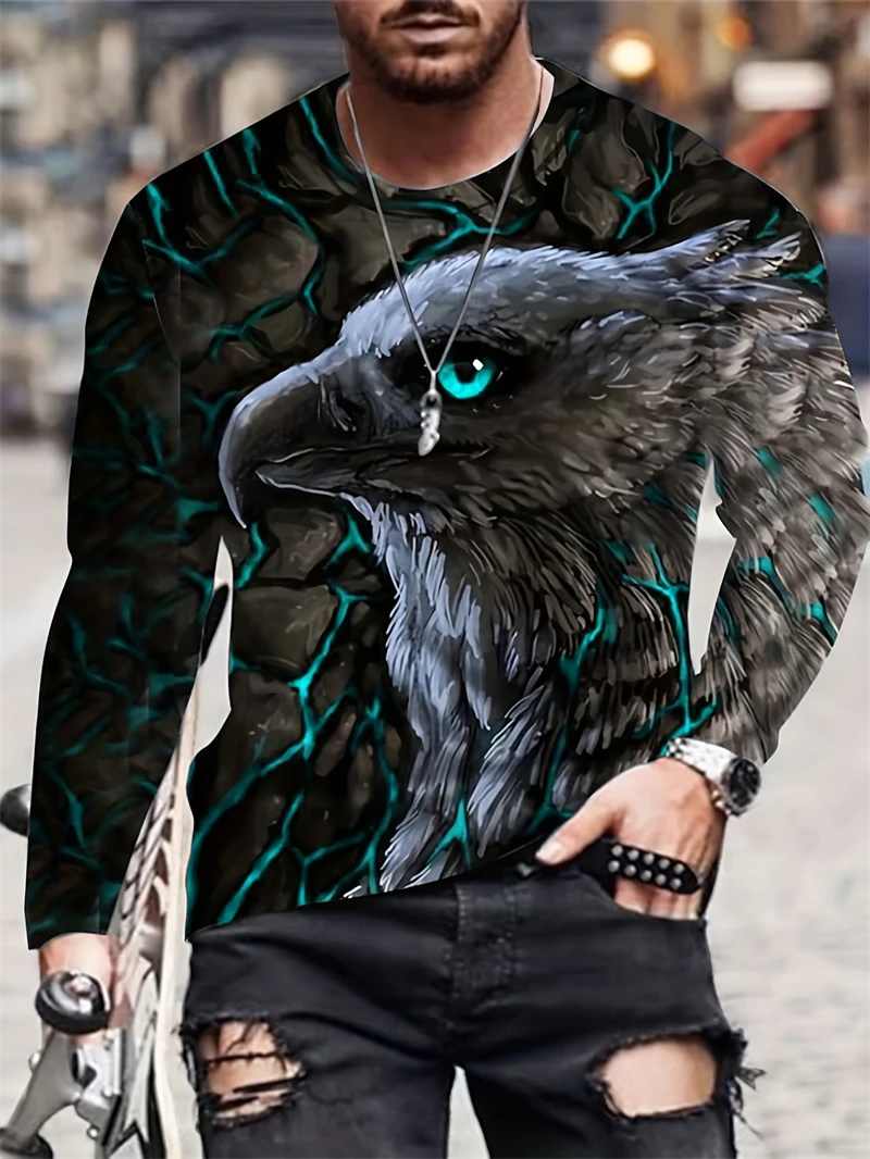 Fashion Eagle 3D Shirts Graphic Tee Men's Casual Comfortable Long Sleeve T Shirt Animal Patterned Designer Clothes Men Tops