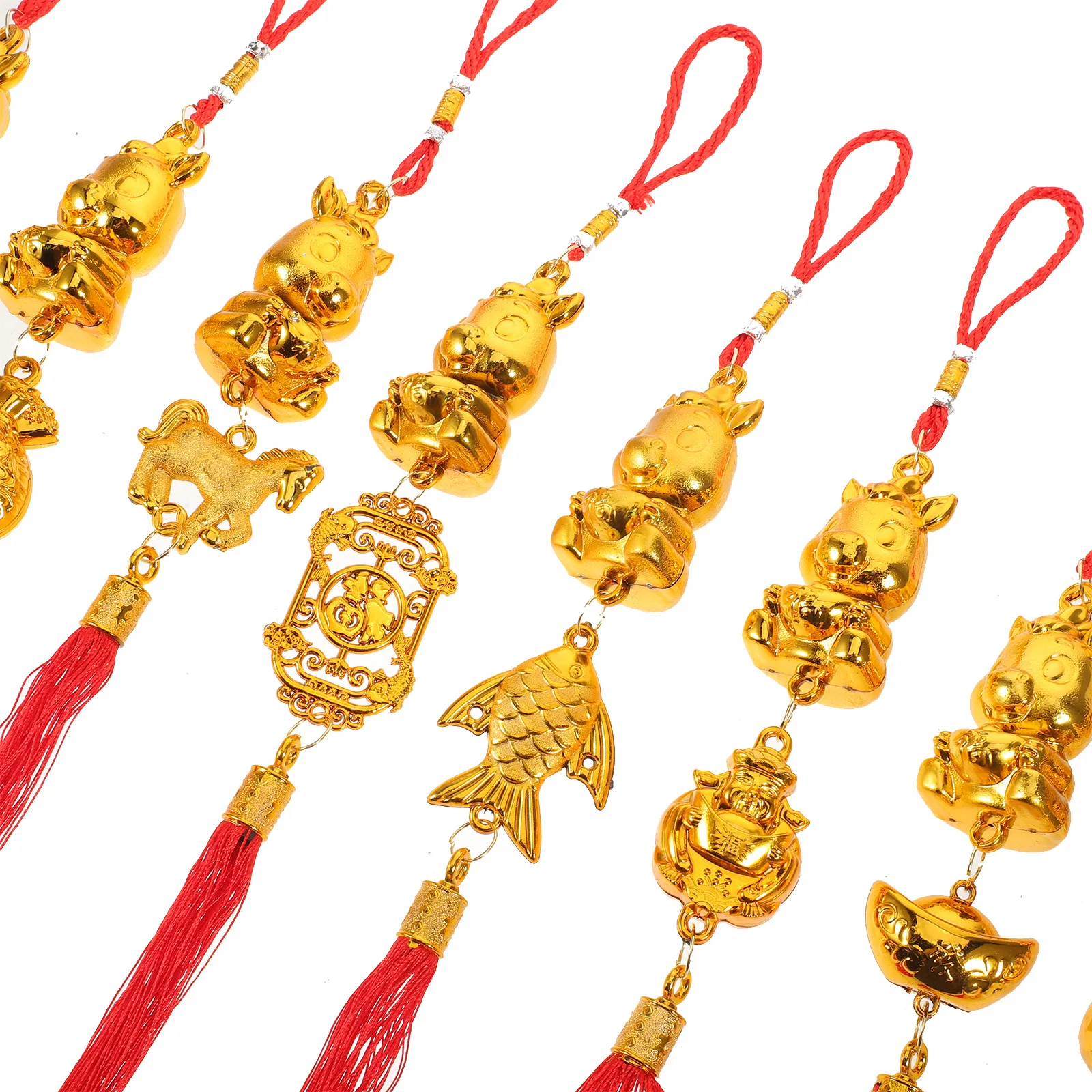 8 قطعة السنة الصينية الجديدة الحصان حلي معلقة القمرية بونساي ديكور لأواني الزهور مهرجان الربيع الديكور مجموعة محظوظ