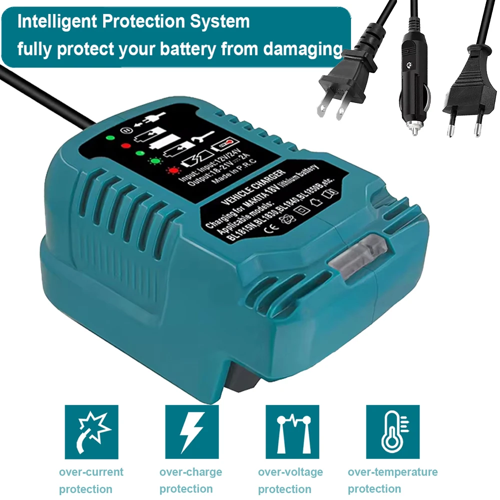 Car Charger for Makita 18V Lithium Ion Battery Series DC18RC DC18RD Cigarette Lighter Plug Portable Mini Quick Charger