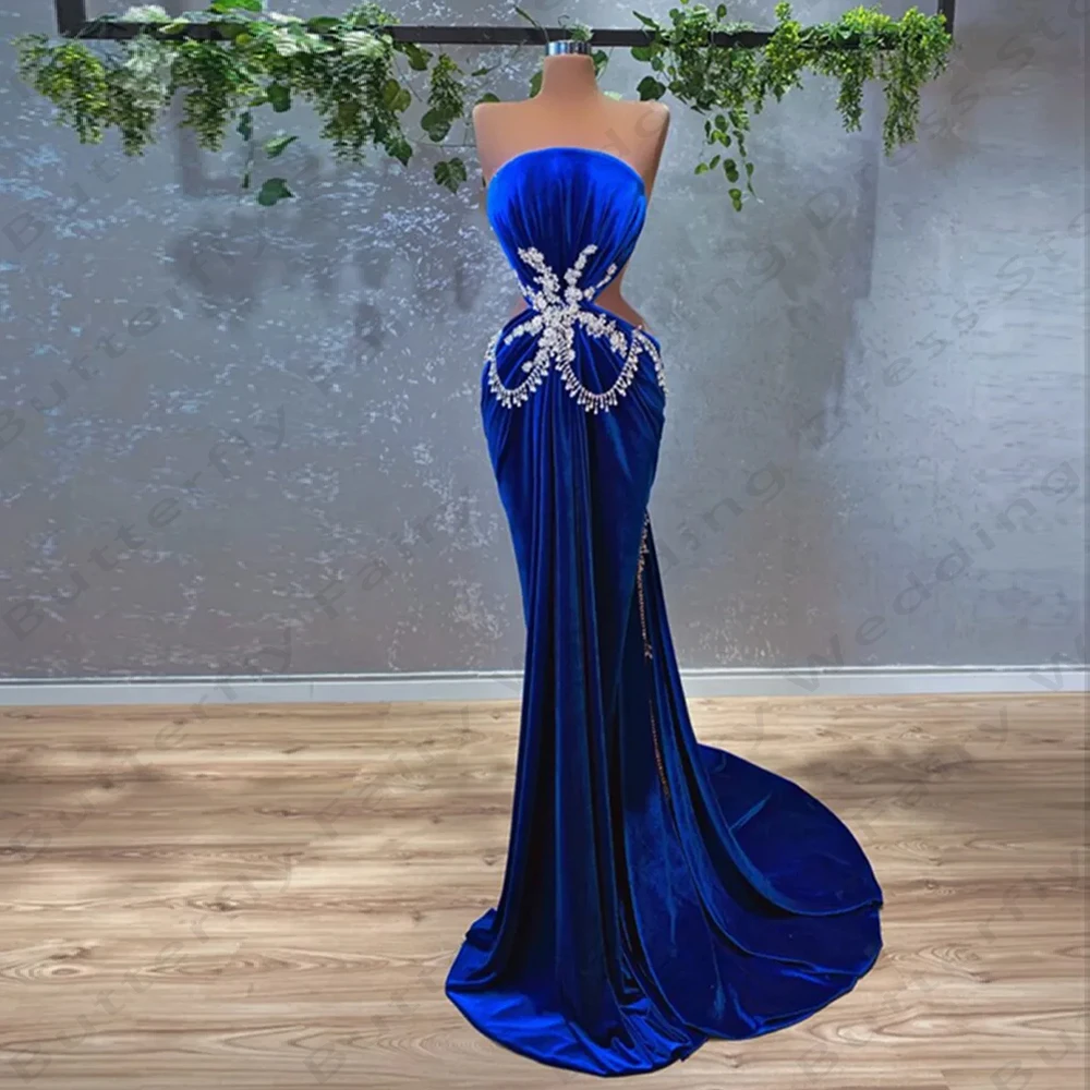 

Luxurious Beading Beautiful Evening Dresses Sexy Backless Off Shoulder Sleeveless Female Simple Slimming Mopping New Prom Gowns