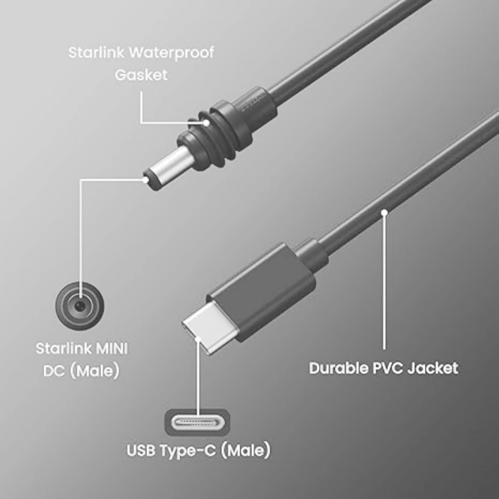 Per StarLink Space-X Mini USB C a DC Cavo da sovraccarico Protezione da cortocircuito MINI Cavo da tipo C a CC 3 metri/9,8 piedi