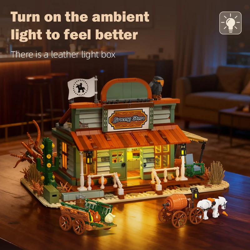 

Simulated general store building model desktop ornament, building blocks toys street scene assembly, children's birthday gift.