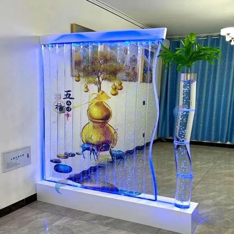 Customization.Home Decoration LED Waterfall & Bubble Wall Screens Movable Waterproof Glass with Steel Panel Room Divider