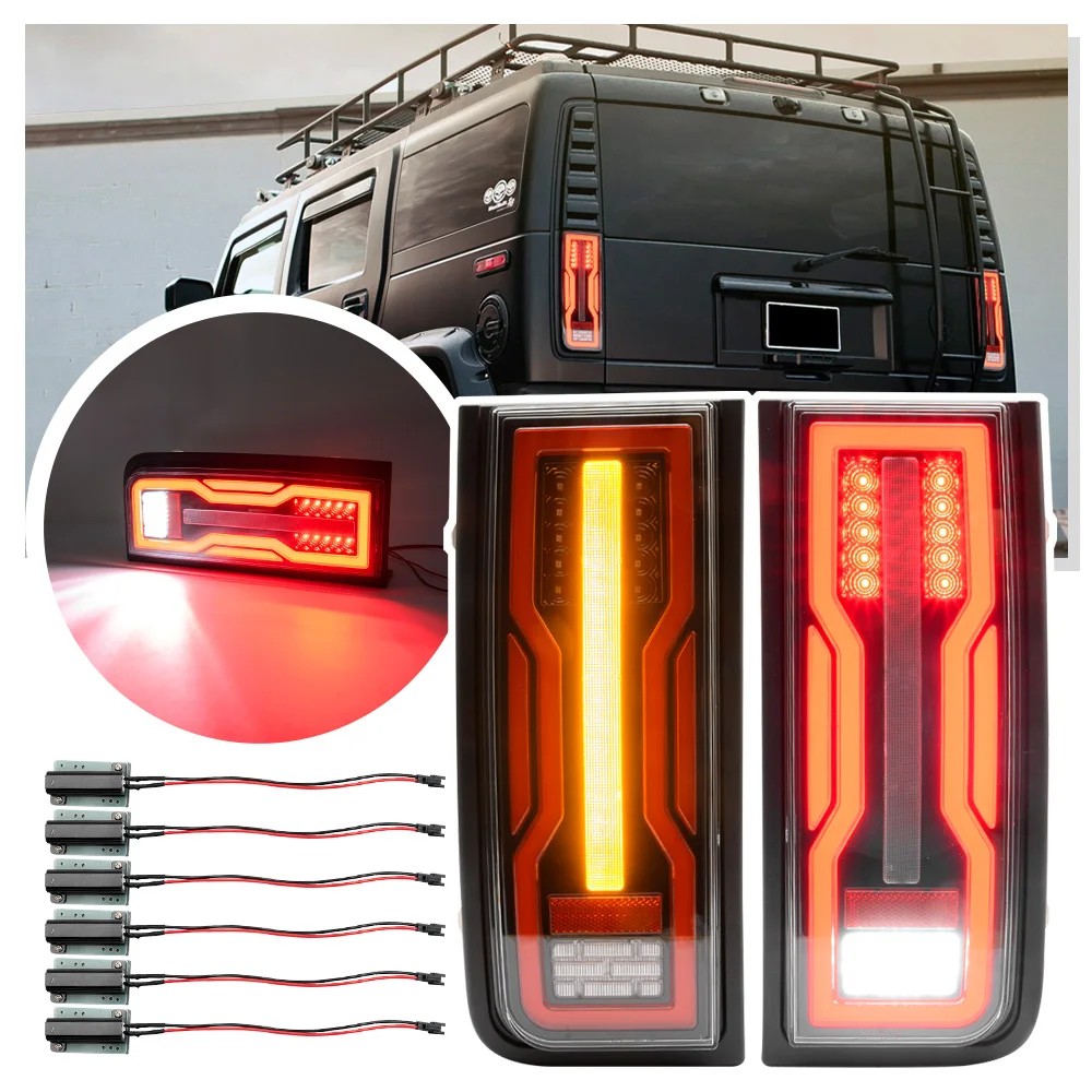 2PCS LED rear tail Light For Hummer H2 2003 2004 2005-2009 3-In-1 reverse Light Brake Light turn signal light CE E4 EV style