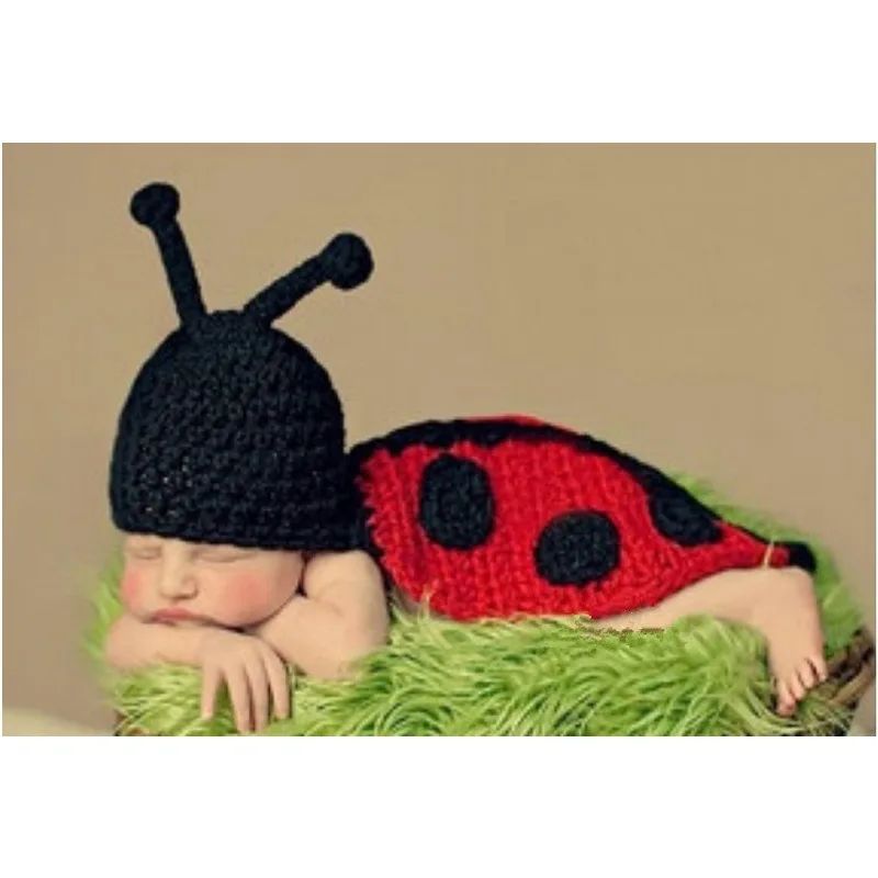 Newborns Photography Clothing Ladybug Handmade Hook Knitted Photography Props Hundred Day Baby Versatile Photography Clothing