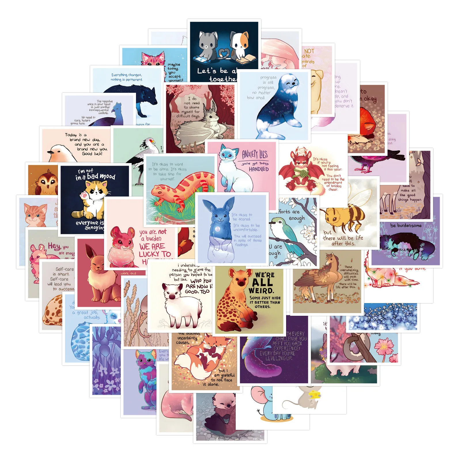 

60PCS Cartoon Animal Text Graffiti Stickers Decorative Suitcase Guitar Mobile Phone Skateboard Waterproof Cup