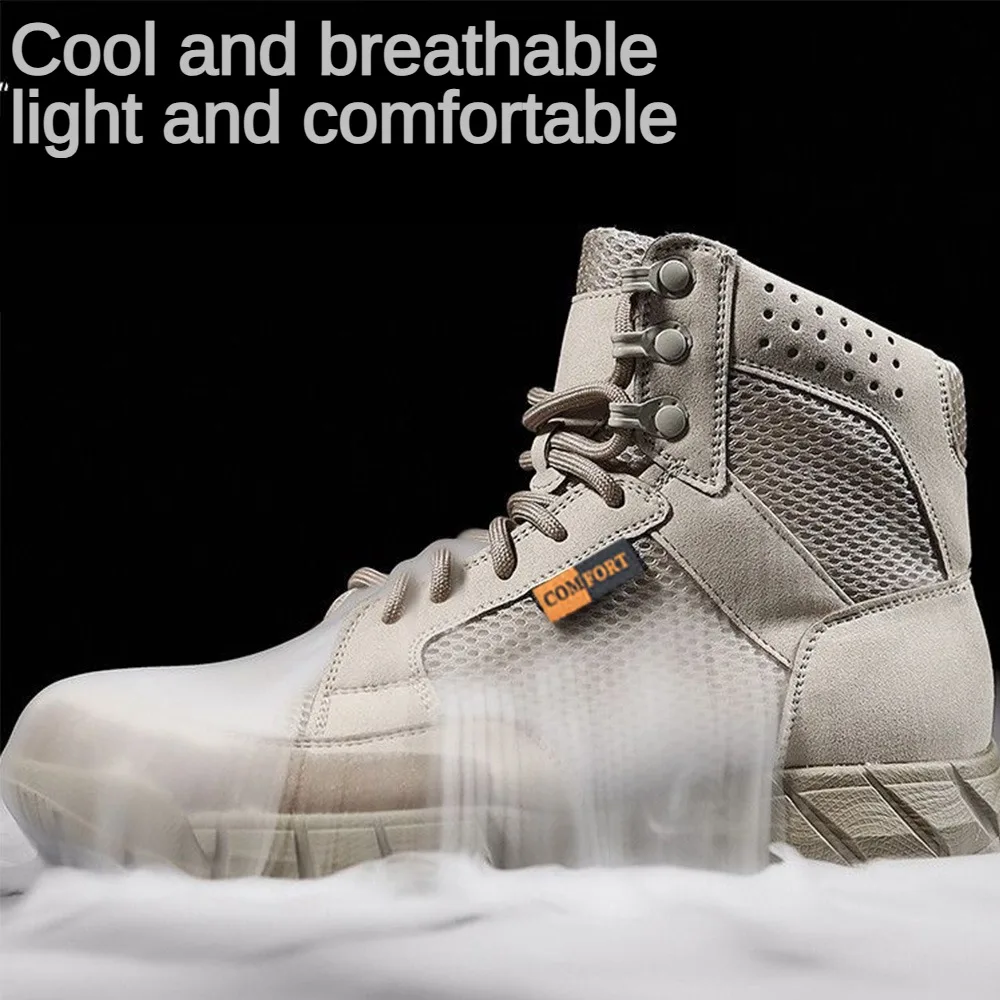 Breathable Lightweight Summer Shoes Tactical Combat Boots Men Outdoor Hiking Desert Boots Male  Middle Ankle Shoe