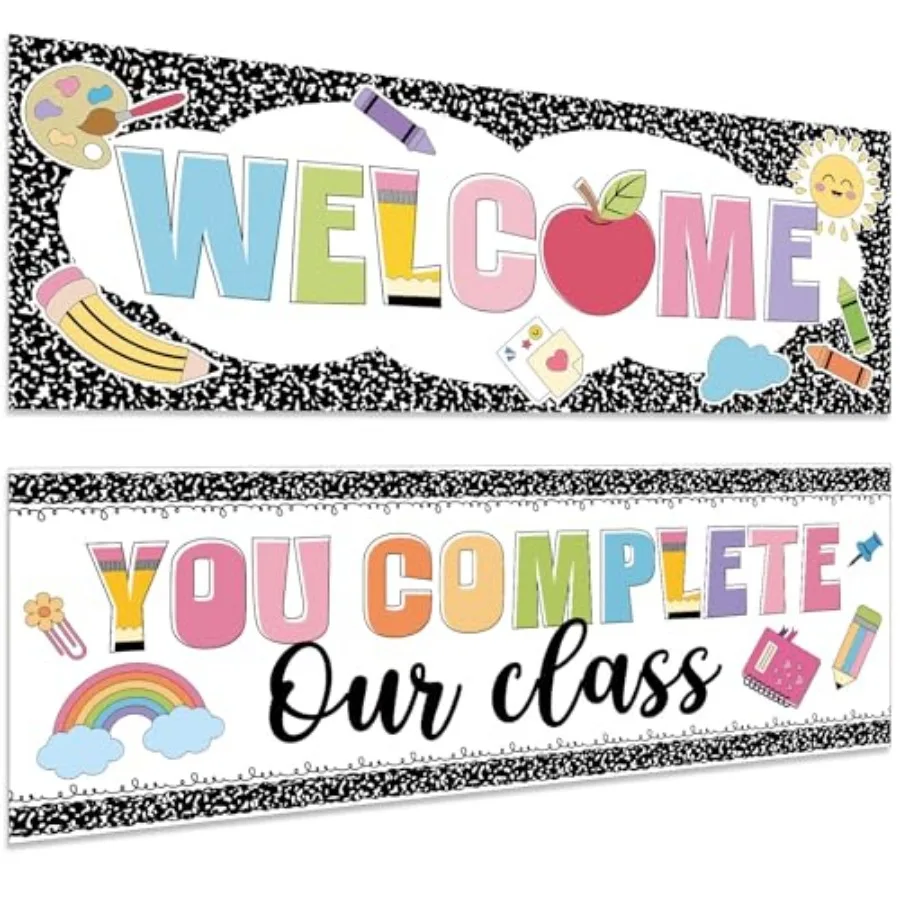 

2 Pcs Notebook Classroom Decor 13.8 x 38.6 Inch Girl Style Banner Decorations Welcome Back to School Classroom Decor for School