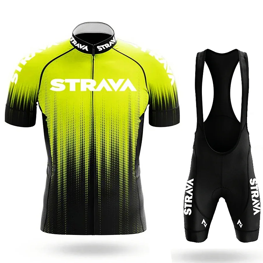 Strava-Conjunto de moletom de bicicleta masculino, manga curta, respirável, secagem rápida, mountain bike equitação, sela esponja babador, verão