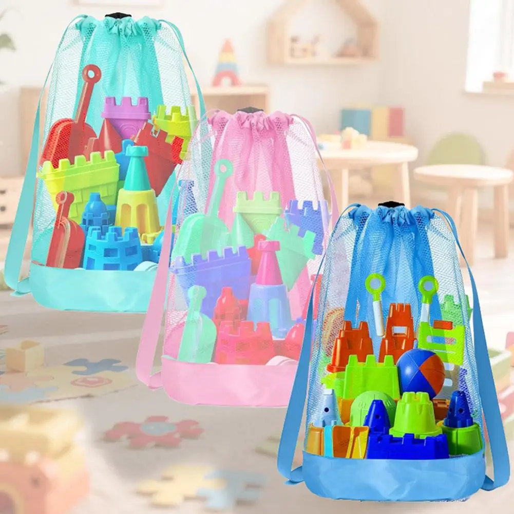 Extra-Large Mesh Beach Backpack Sand-Free Drawstring Bag for Kids Pool Toys Shell Collecting Travel Swimming Storage Organizer