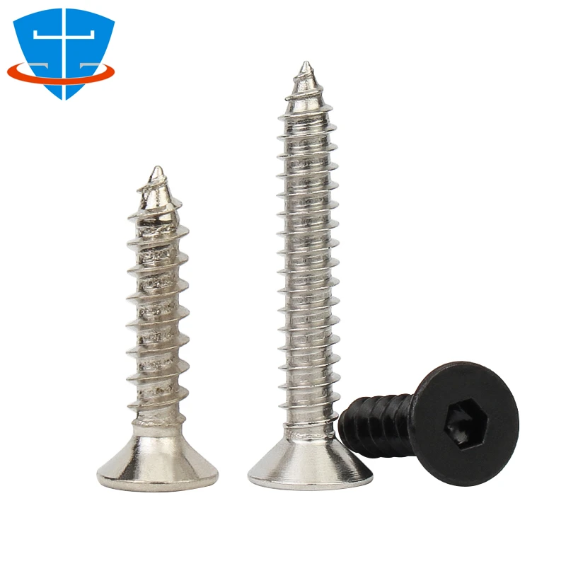 M2 M2.6 M3 M4 M5 M6 Black 8.8 High Hardness Countersunk Head Hex Hexagon Socket Self-Tapping Screws Flat Head Allen Audio Screw