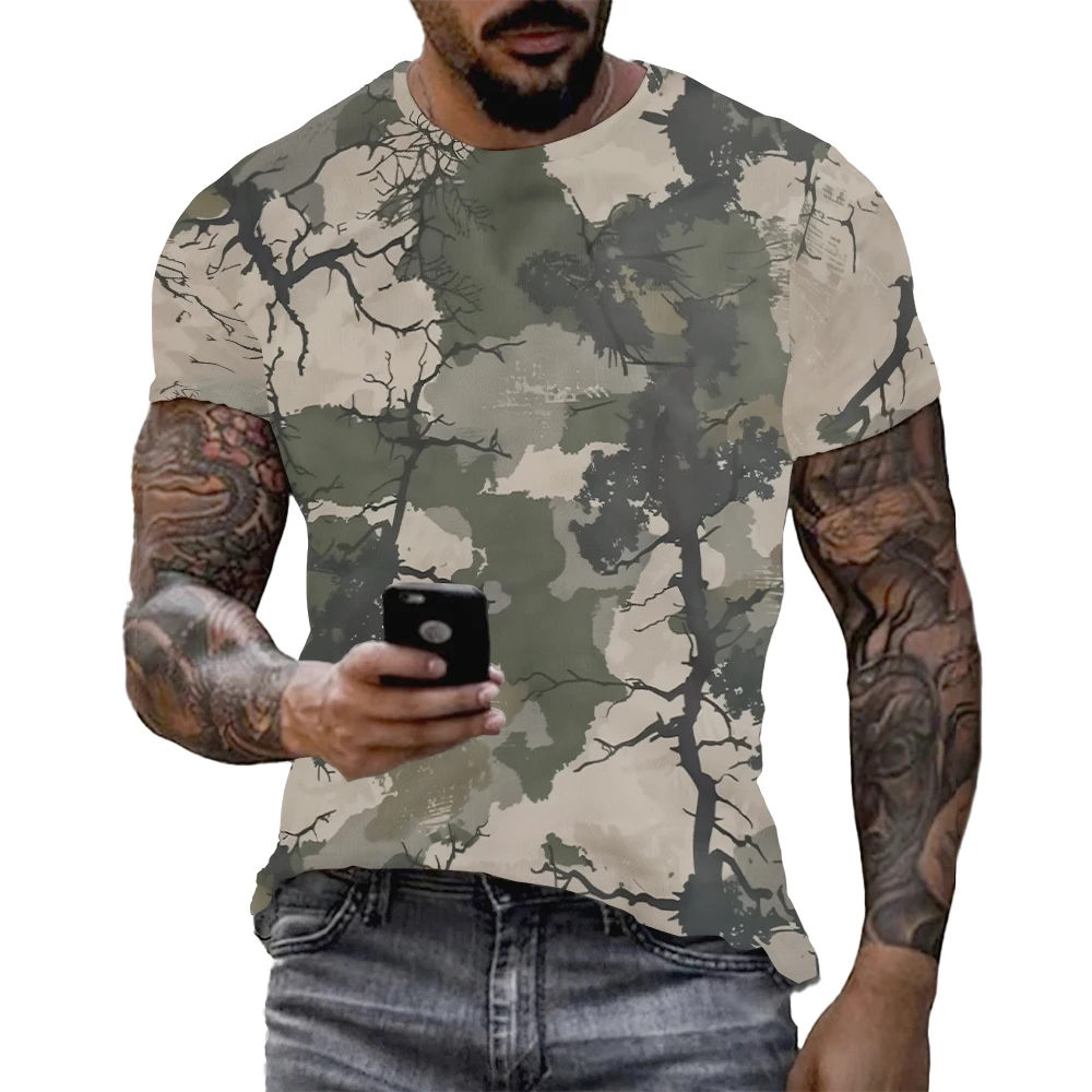 تي شيرت مموه للصيد جيد التهوية للرجال ، بأكمام قصيرة كبيرة الحجم ، تيشيرتات رياضية غير رسمية ، تيشيرتات مخفية ، تخييم خارجي