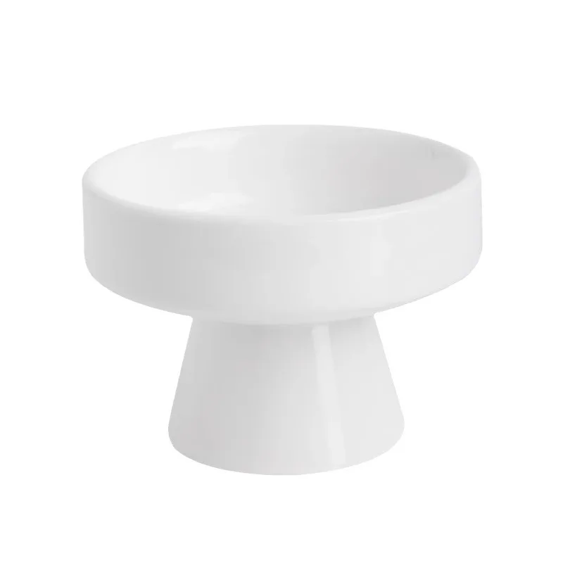 LMM pure white ceramic tall bowl high foot plate hotel restaurant creative dish bowl cold dish bowl