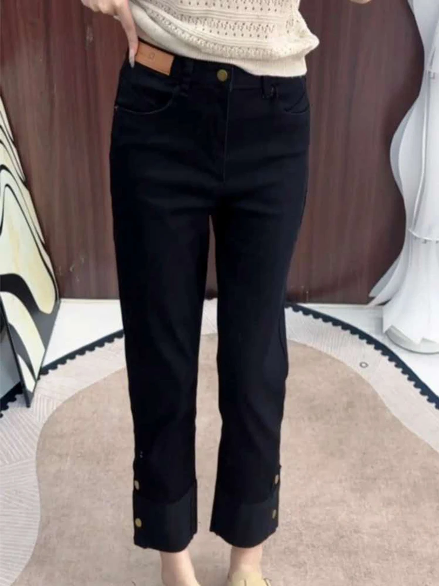 High Waist Black Denim Jeans Women's Slim Fit Spring Autumn plus Size Small Height Correction Nine Points Straight Tube Pants