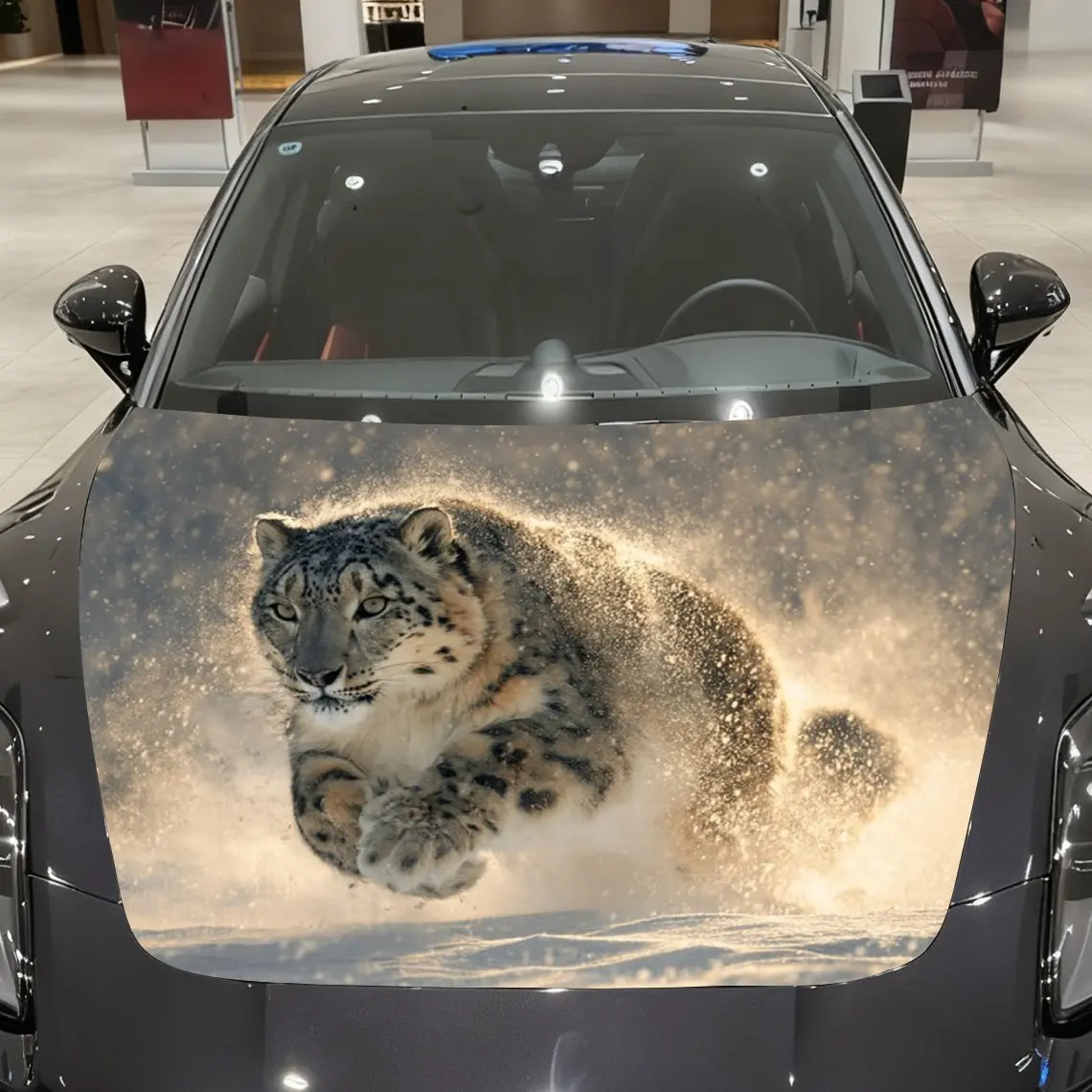 

Snow Leopard Car Hood Sticker PVC Self Waterproof Stick, Striking Auto Exterior Accessories Decor Protect Gift for Car Lover