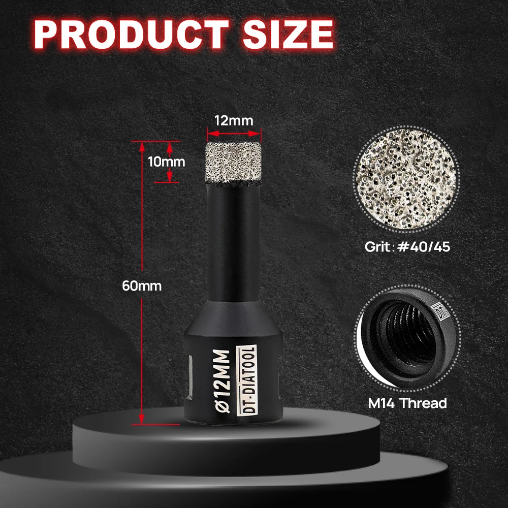 Imagem -04 - Dt-diatool-dry Diamond Core Drill Bits Telha Cerâmica Hole Saw Bits de Perfuração Granito Mármore Pedra M14 mm mm 10 mm 12 mm Peças 2