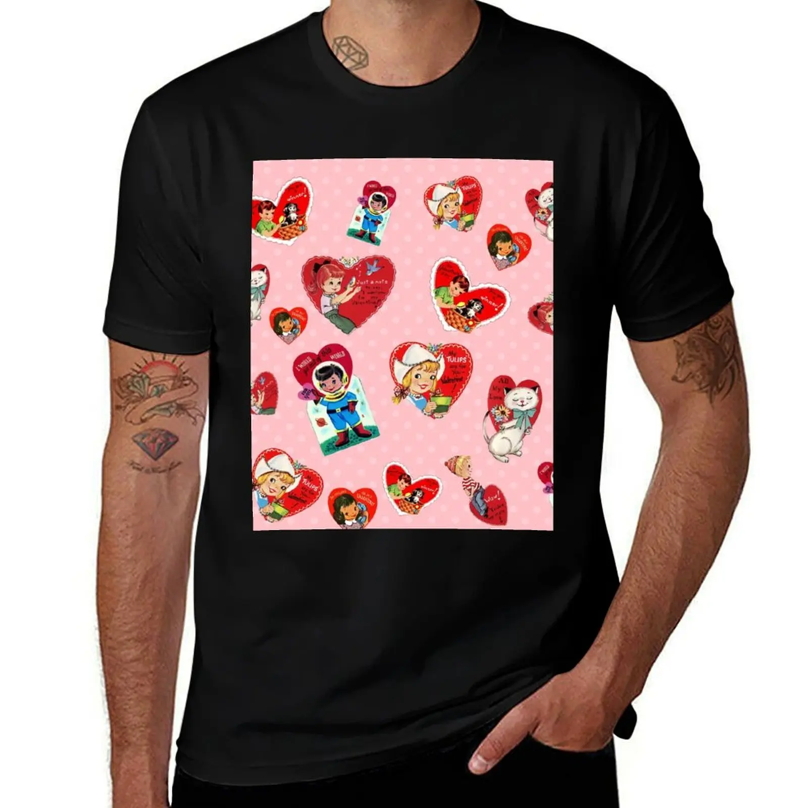 

Vintage Valentine Pattern T-Shirt t shirts for man graphic vintage man t shirt luxury man t shirts cotton T-shirt
