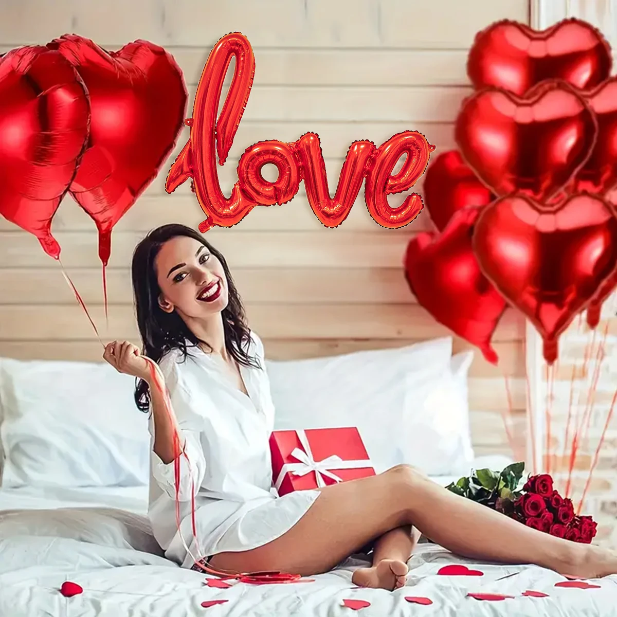 Rotes Liebesbrief-Ballon-Set 18 Zoll Herzförmiger Ballon mit Simulationsblütenblättern Valentinstag Hochzeitsfeier Dekoration – Detail 3