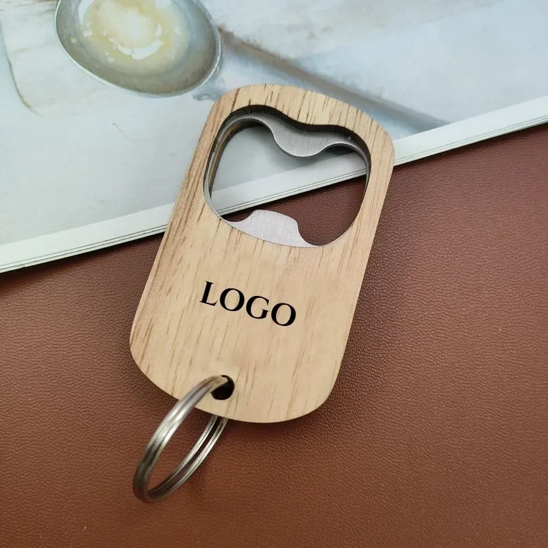 

Wooden Lid Opener Customized LOGO Creative Beer Beverage Bottle Opener Laser Engrave Car Keyring Personalized Key Chains