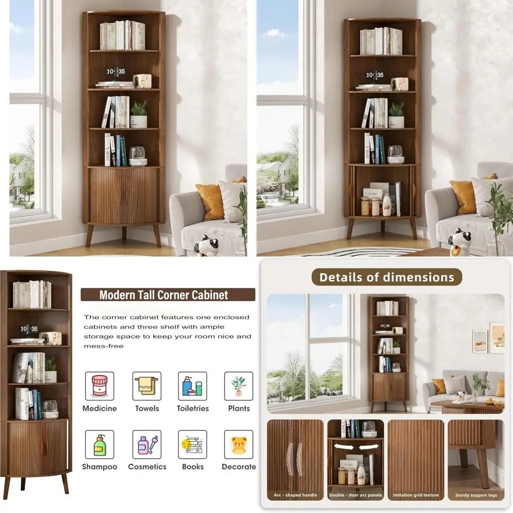 خزانة زاوية حديثة بطول 66.73 بوصة مع أبواب مخددة لتخزين الحمام الأنيق وتوفير مساحة المطبخ