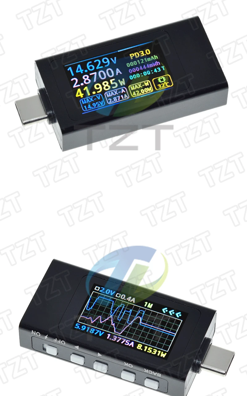 KWS-X1 Typ-C Strom- und Spannungsmonitor DC 4-30V 0-12A Leistungsmesser Tester PD Batteriekapazität Digitaler LCD-Anzeigemesser – Detail 15