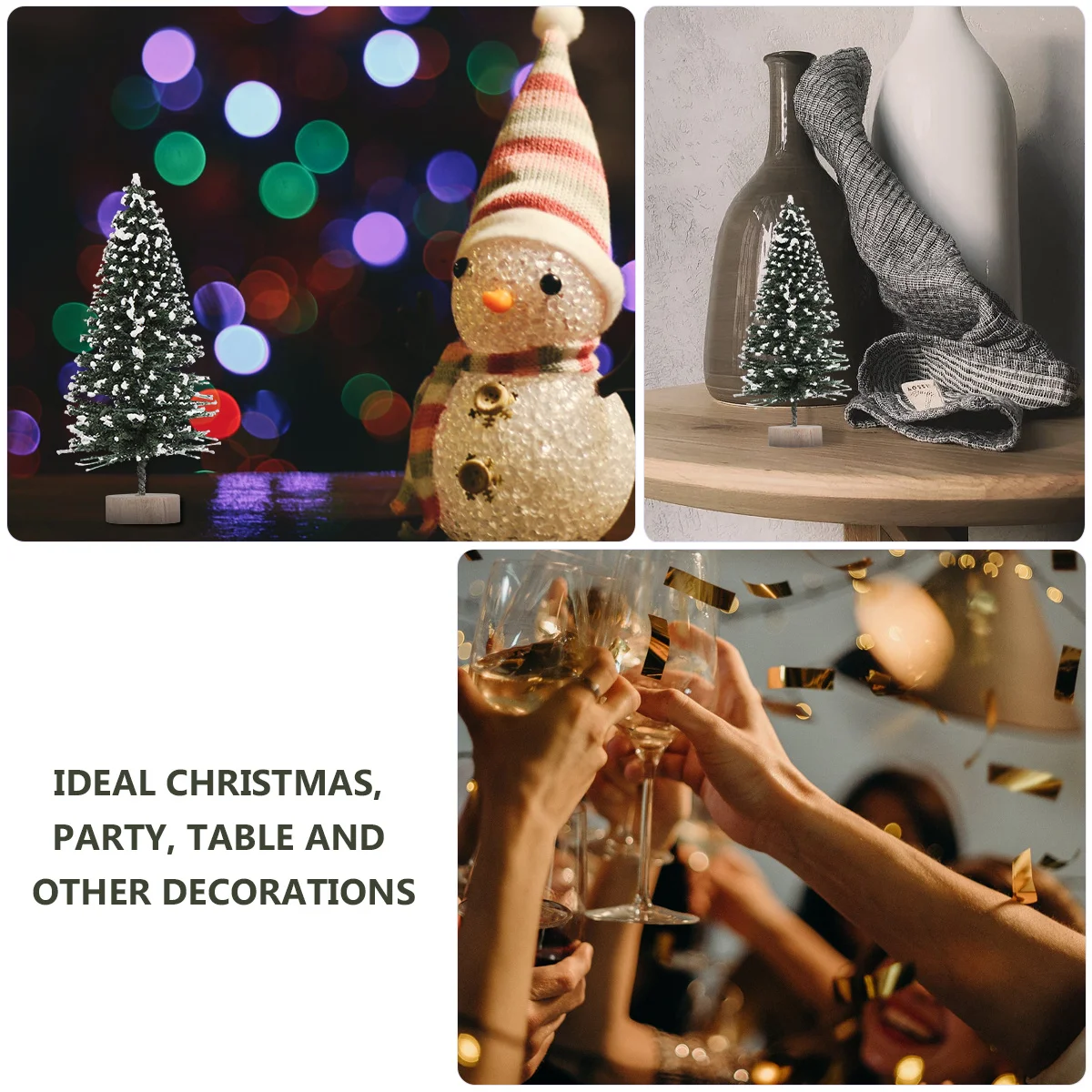 

12Pcs Mini Christmas Trees Decoration Fake Snow Frost Trees with Wood Base Christmas Ornament Set for Festive Home Party Table