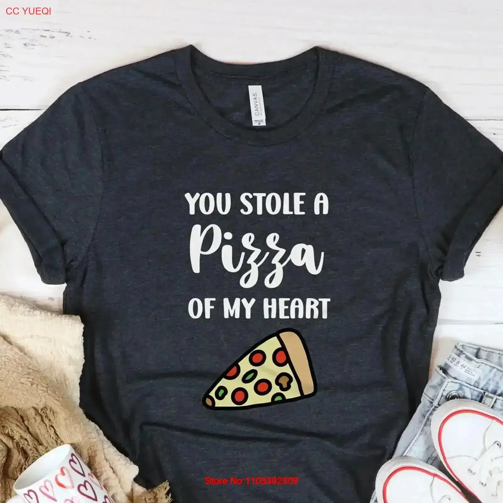 Pizza My Heart T-Shirt, lustiges Foodie-Vintage-Shirt, gewaschen, lässige Grafikdesigner-Kleidung, Top für den Alltag, bequem