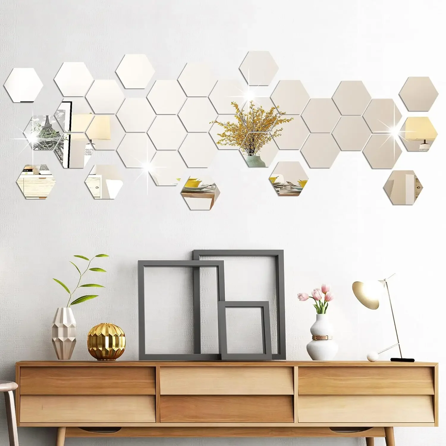 

8/16/32Pcs Hexagon Mirror Wall Stickers Removable Acrylic Mirror Stickers Honeycomb Wall Decals for DIY Home Art Wall Decoration