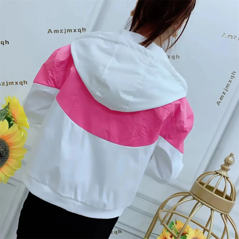 Fashion Korean Version Of Sports And Leisure Hooded Women Jacket Spring And Autumn New Contrast Stitching Short Coat