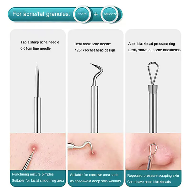 여드름 블랙헤드 제거 바늘, 블랙 도트 클리너, 모공 클리너, 딥 클렌징 도구, 얼굴 스킨 케어 도구, 8 개, 5 개, 3 개