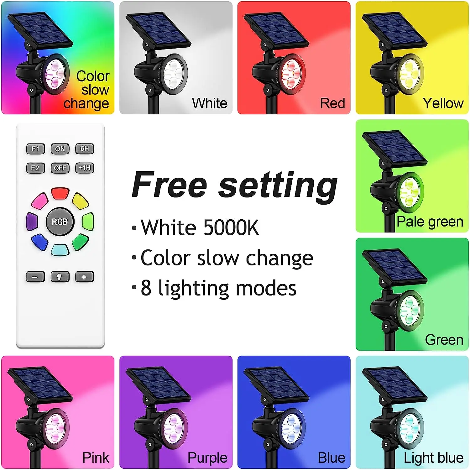 2 Pack Intelamp Solar Outdoor Light Floodlight Colorful Waterproof LED For Garden Pathway Landscape Yard Lamp Solar Spotlight