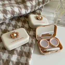 Milk Tea Frosted Lens Container Small Cat Paw Contact Lens Case Women Portable Travel Set Color Contact Lenses Storage Box