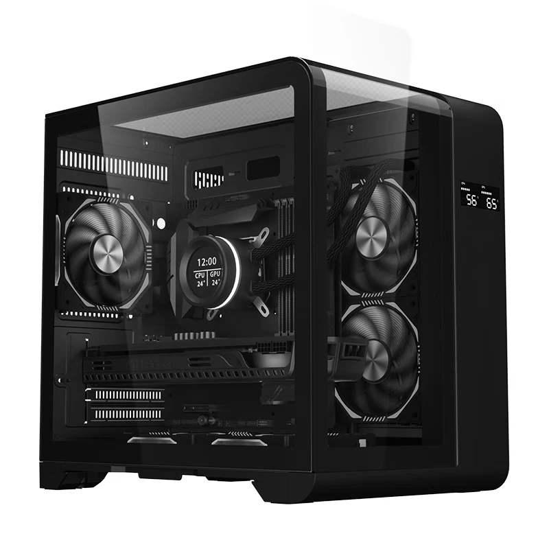 Triple Sided Tempered Glass Mid Tower PC Gaming Case Desktop Case with Temperature Display Screen