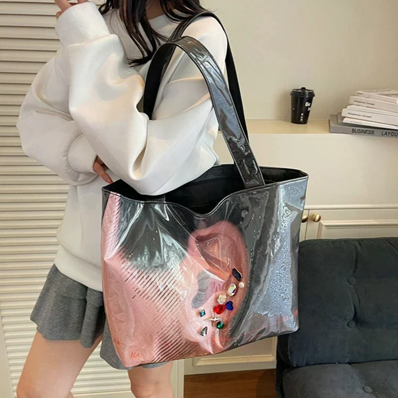 

Y2K Creative Printed Large Capacity Shoulder Bags 2025 New PVC Canvas Shopping Tote Bag Women Casual Handbags