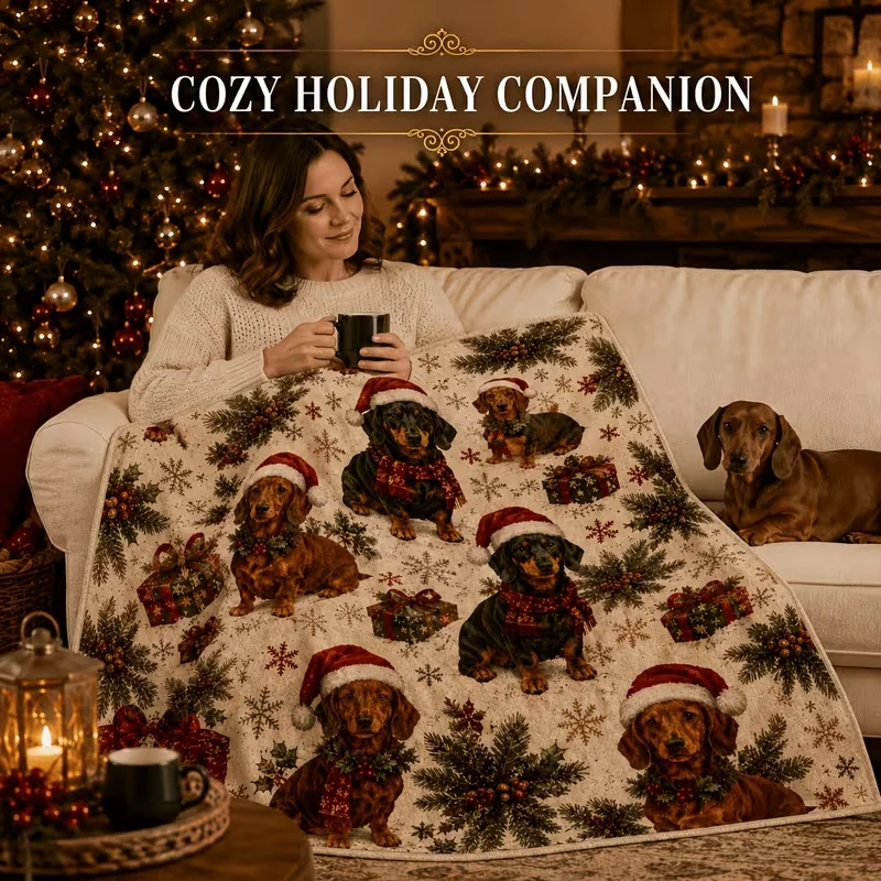 Blanket Christmas Dachshund Flannel Throw Blanket Autumn Warm Living Room Sofa Blanket Bedroom Cover Nap Air Conditioner Blanket