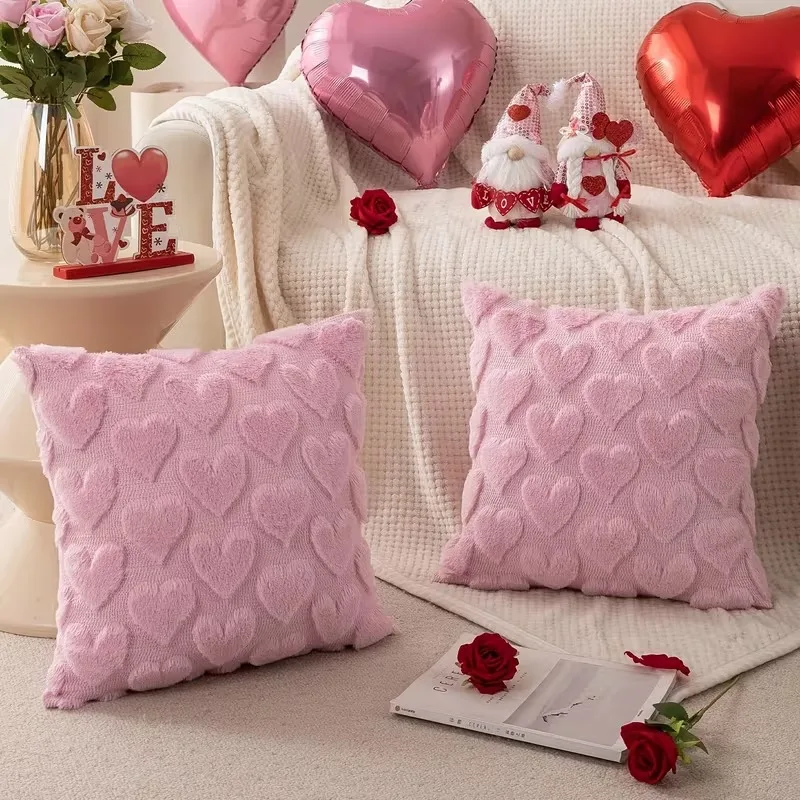 Plüsch-Kissenbezug mit mehreren Szenen, Valentinstag, für Wohnzimmer, Sofa, Schlafzimmer, weicher Kissenbezug, gemütliches Geschenk mit Akzent für Zuhause