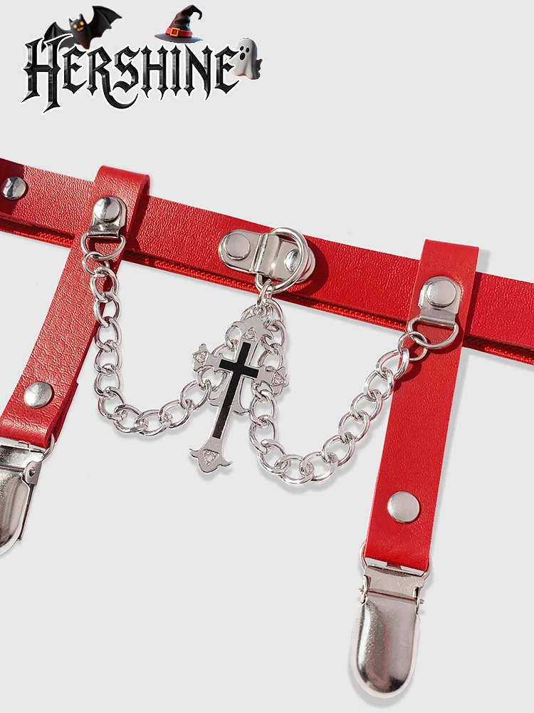 Hershine 2 peças feminino vermelho strass cruz sexy gravata meias clipe y2k preto estilo punk boate diversão rock hip-hop dia das bruxas