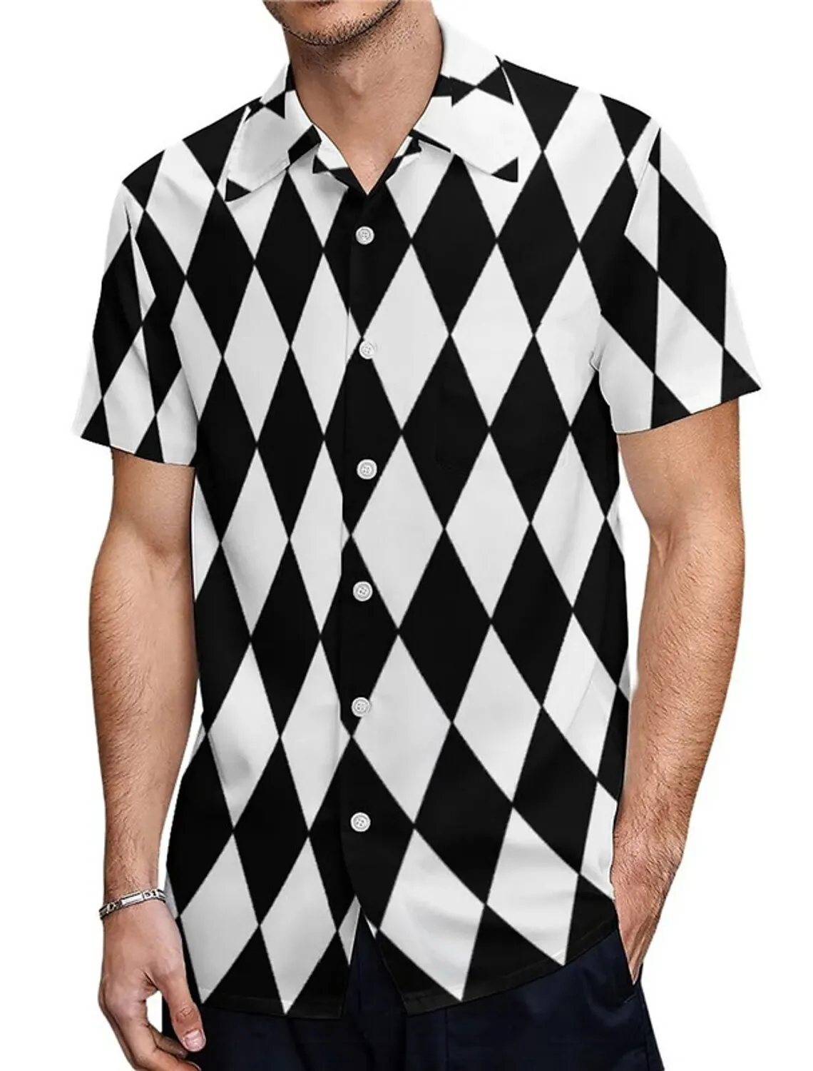 Camisa gráfica de celosía para hombre, ropa diaria para salir, fin de semana, manga corta, solapa, tela elástica de 4 vías, informal, Carnival Argyle