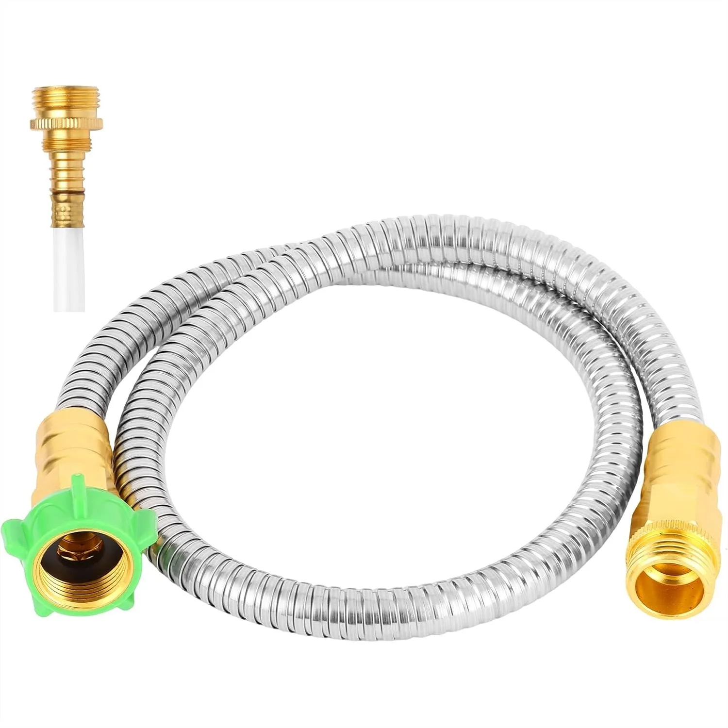 

5 ft Metal Garden Hose Flexible, Lightweight & Kink Free with Brass Fittings for Outdoor Watering