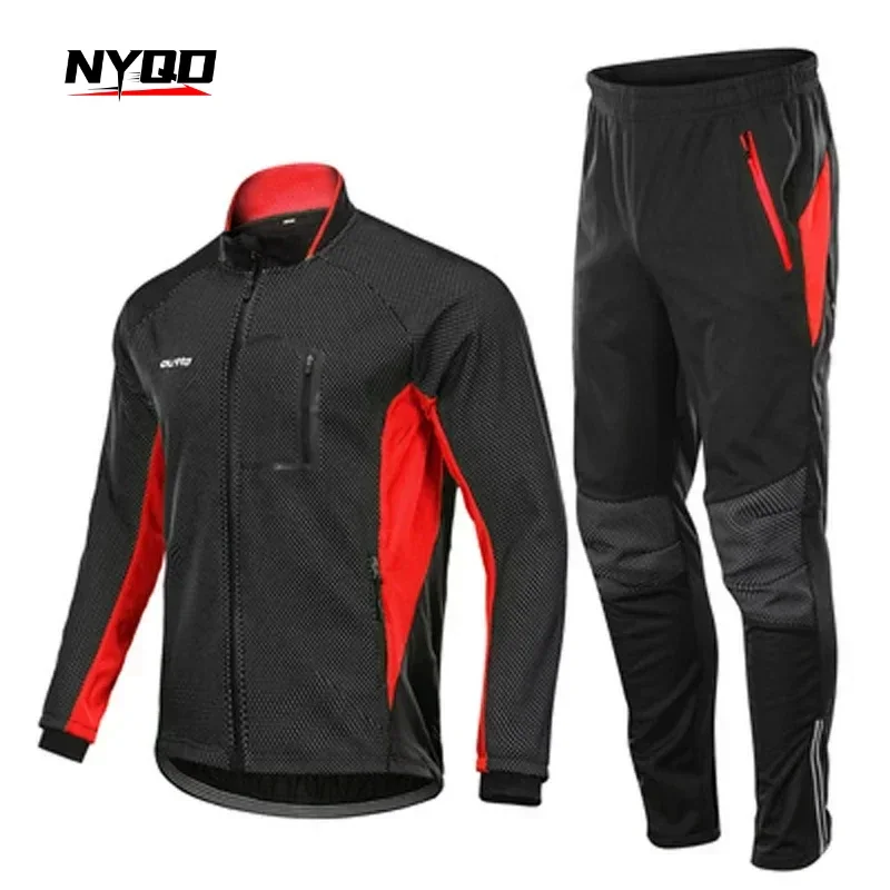 New Winter Long-sleeve Riding Suit for Men Windproof and Plush Warm Air Free Cushion Outdoor Motorcycle Bicycle Equipment Set