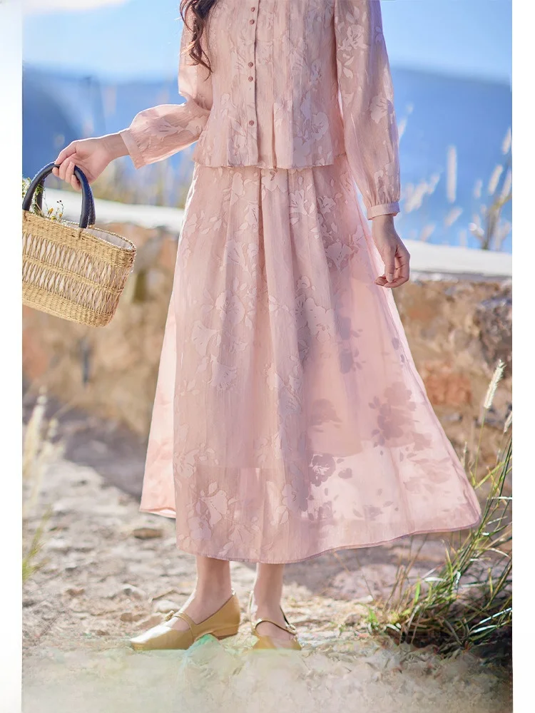 

Ele Pink A-Line Midi Skirt Women's Spring 2025 New Sle Artistic Personali Full Swing f-length Skirt Ele Dr