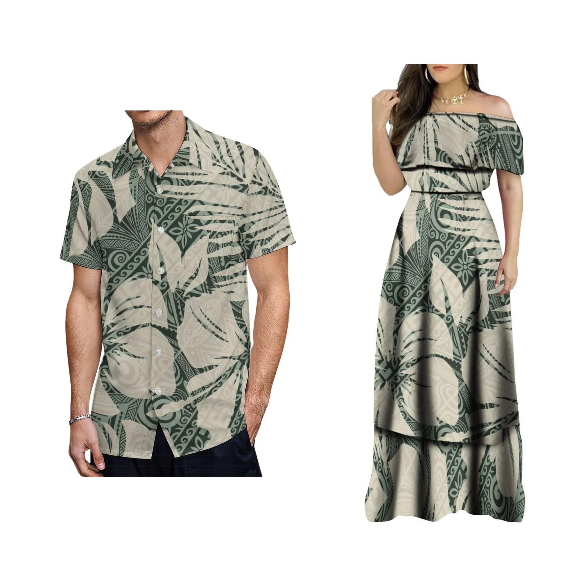 Mais recente design personalizado polinésia tribal elegante em camadas maxi vestido senhoras plus size feminino vestido de meio ombro com xale