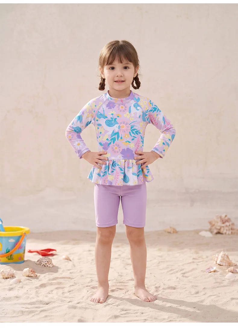 Girls Two Pieces Swimwear Sets New Summer Long Sleeve Printed Tops Elastic Shorts Children Cute Swimsuit Outfits S366bc6425df34a118c82873105ae862cT