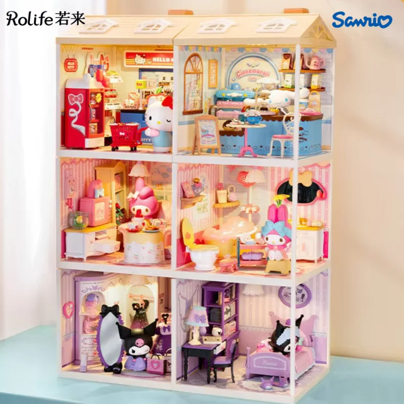 Rolife Sanrio Super Niedliche Tagebuch-Serie Bausteine Hello Kitty My Melody Zimmer-Bausatz Modell-Ornament für Kindergeschenke