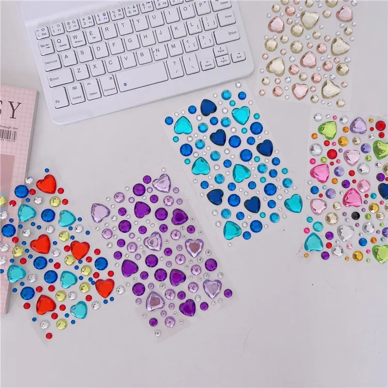 Large Size 3D Heart Diamond Kawaii Ins Body Stickers for Children Baby Girls Hand Account Phone Stickers Face Arm Stickers