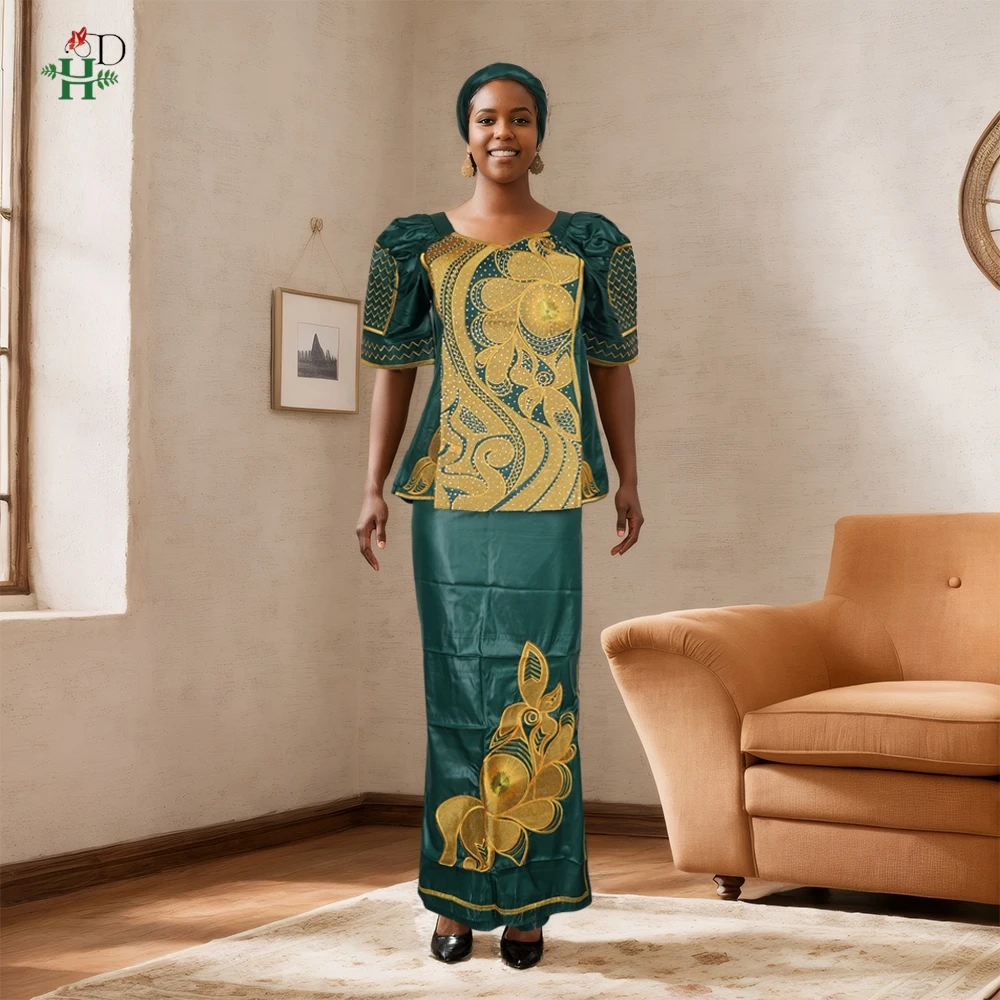 H&D African Clothes For Women Tradition Dress Embroidery Bazin Wedding Party Dress Ankara Robes Trads Wears African Clothes 2024