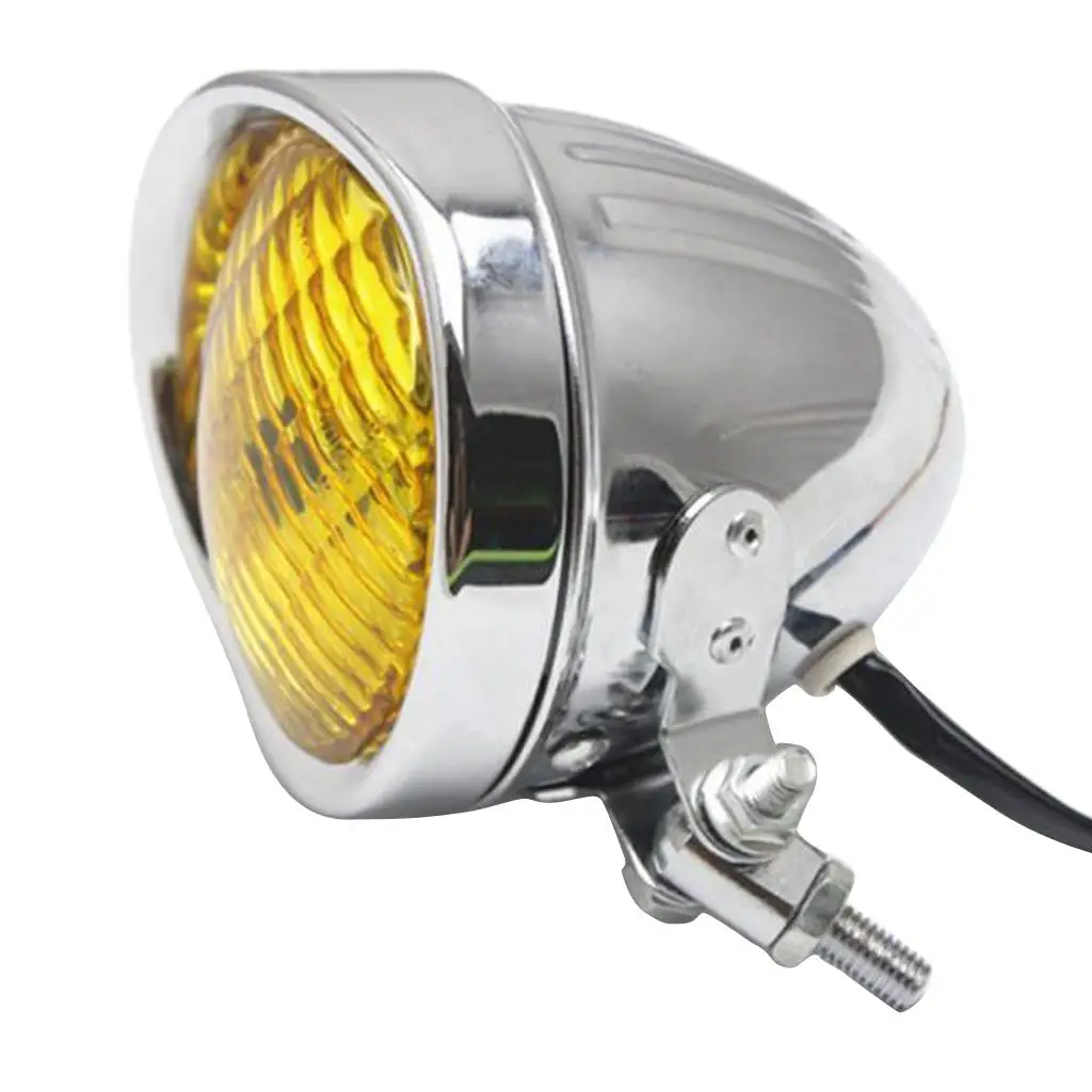 Aluminum Motorcycle Headlight Chrome Case Amber Lens LED Headlamp for Harley Touring Bikes