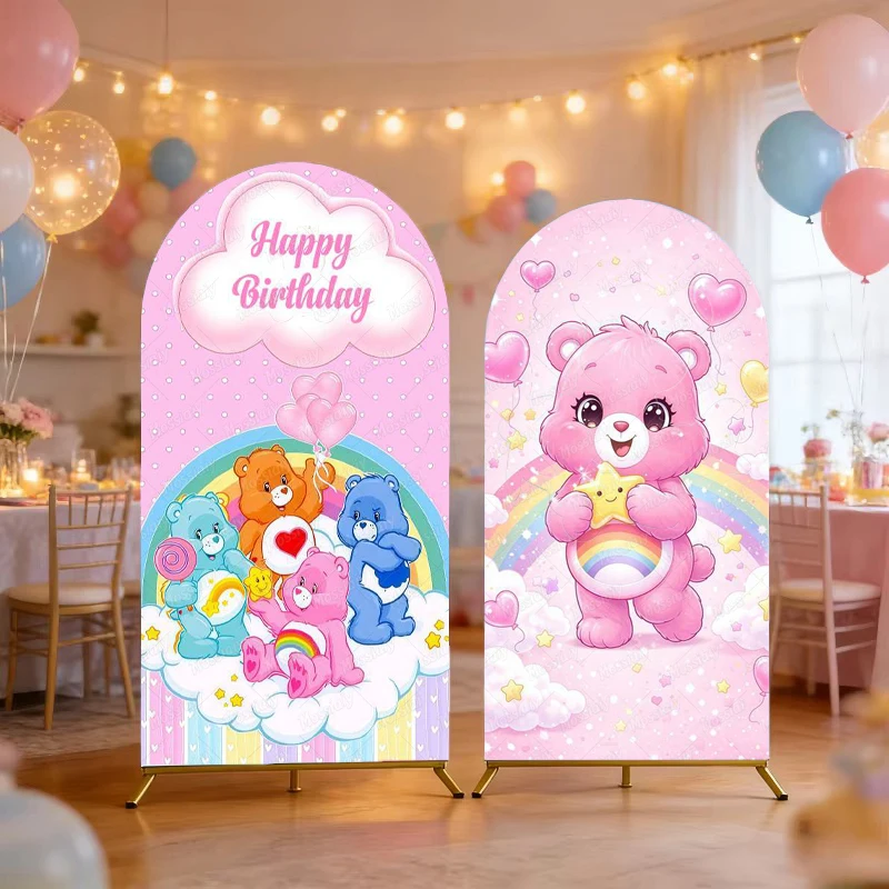 Anime Love Rainbow Bear Fotografie-Hintergründe für Kinder, Geburtstag, Babyparty, Party-Dekoration, Kinderporträt, fotografische Hintergründe