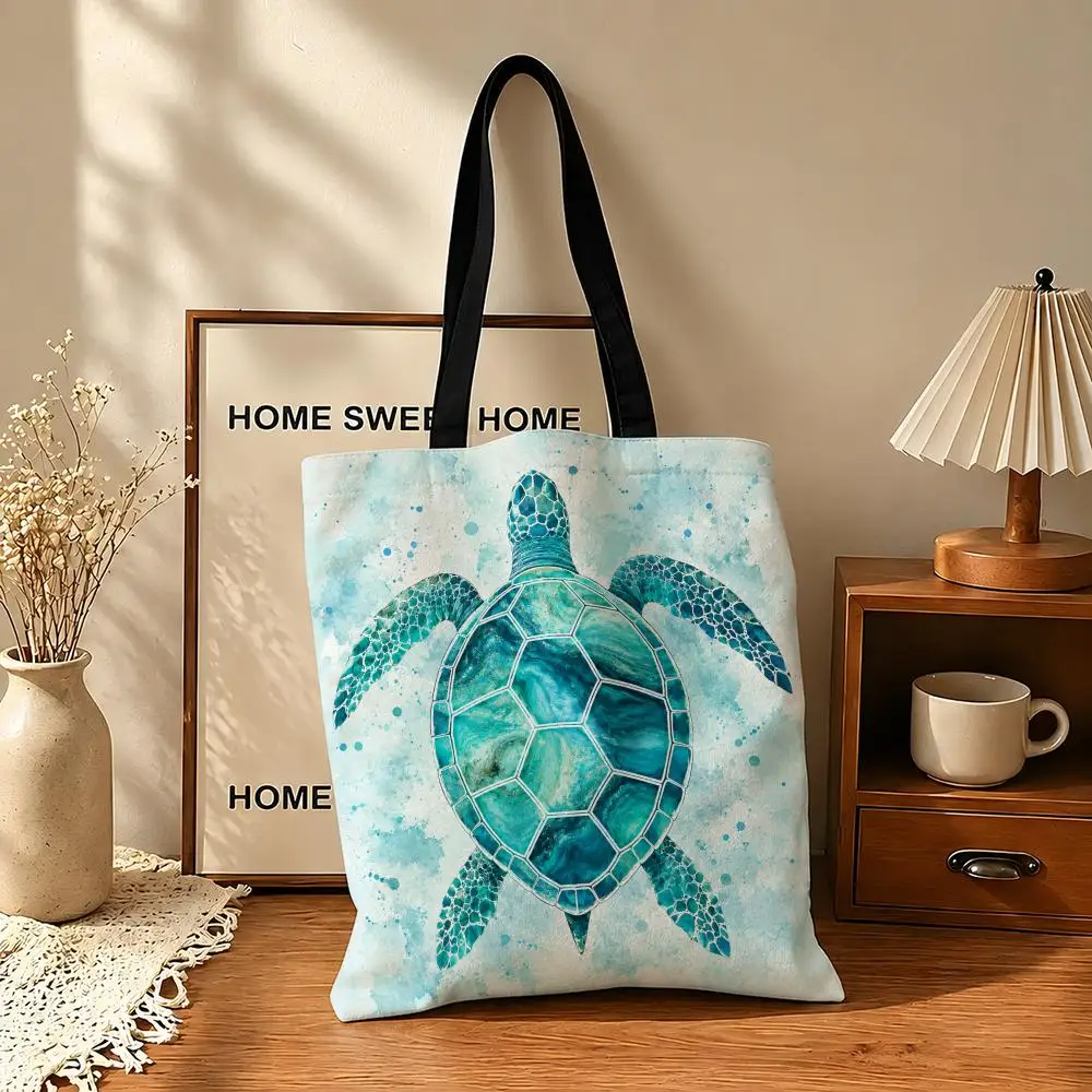 Cute Turtle Animal Print  Storage Bags Tote Storage Bags Multifunctional for School Shopping Travel and Work